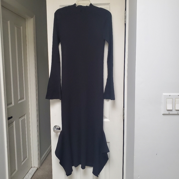 Brand new Lucy Paris Black Ribbed mermaid Handkerchief Sweater Dress- size Large - Picture 8 of 8